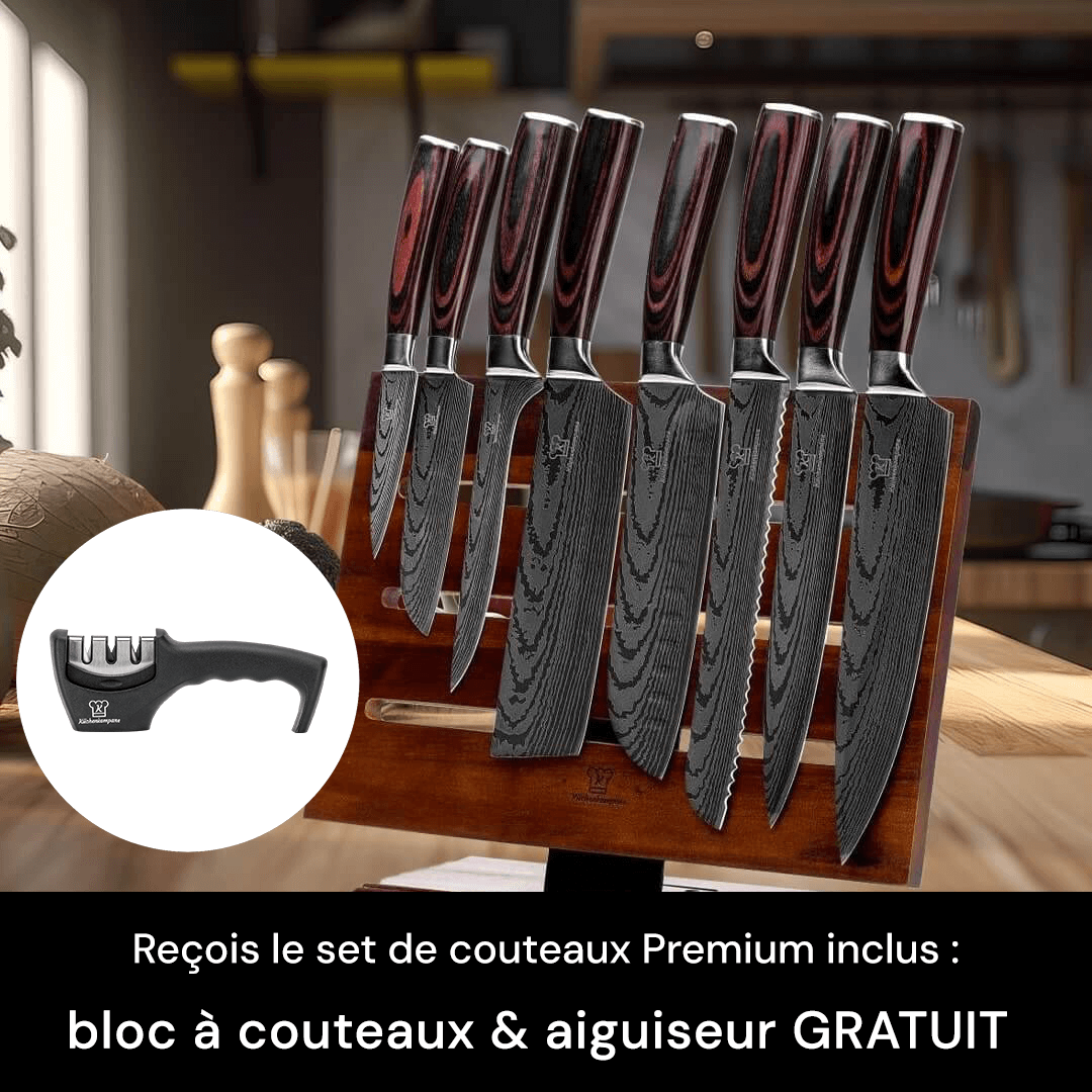 Set de couteaux Premium (+ bloc à couteaux & aiguiseur GRATUIT)