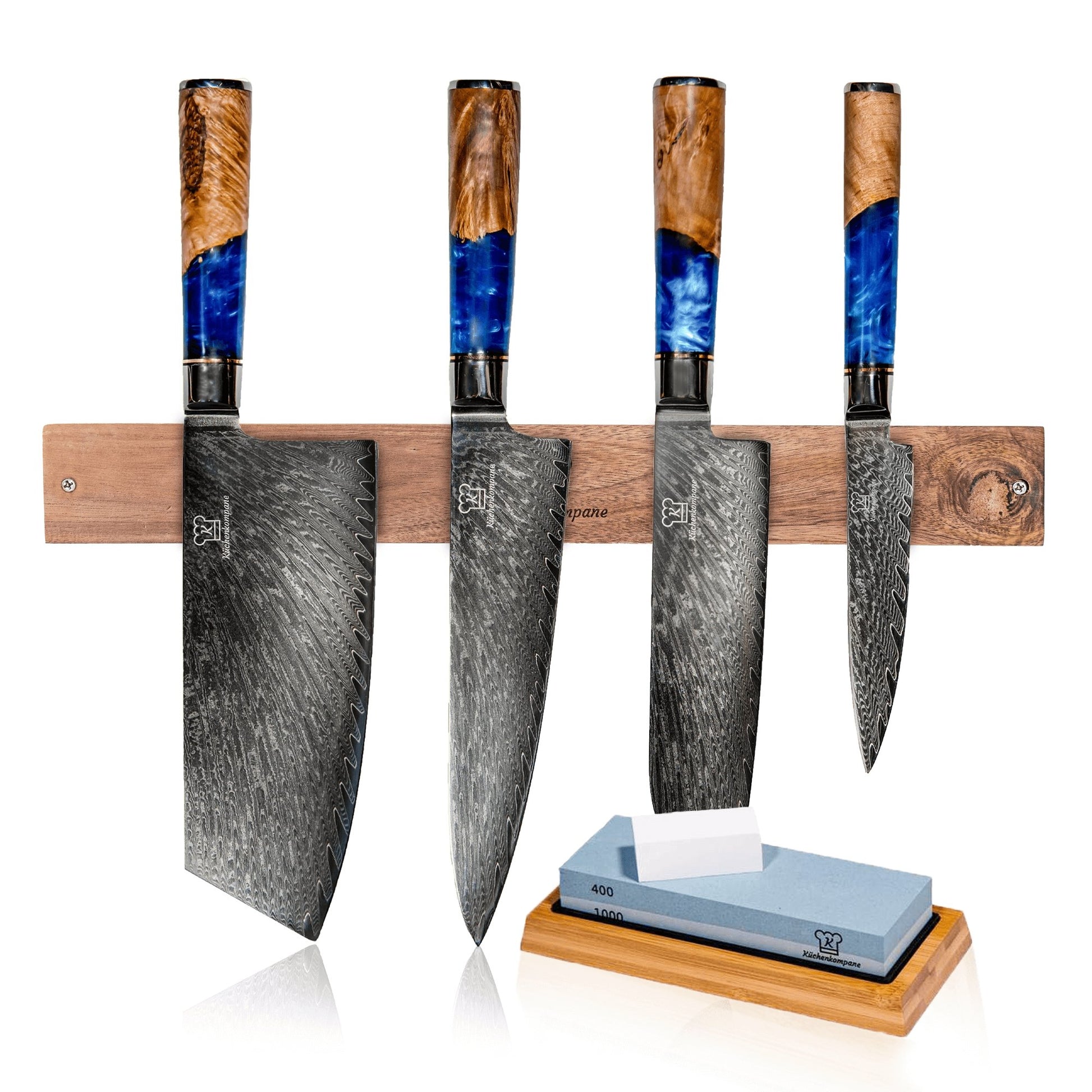 Bundle Deluxe - Messerset + Magnetische Holzleiste + Schärfer - Küchenkompane